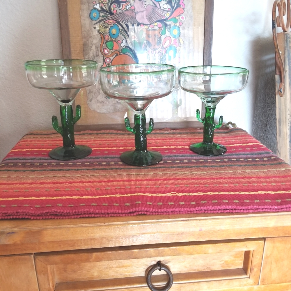 COPY - Mexican Handblown Margarita glass green cactus